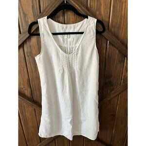 Artisan NY Dress Sz Med 100% Linen White Sleeveless V-Neck Pleated Front Classic